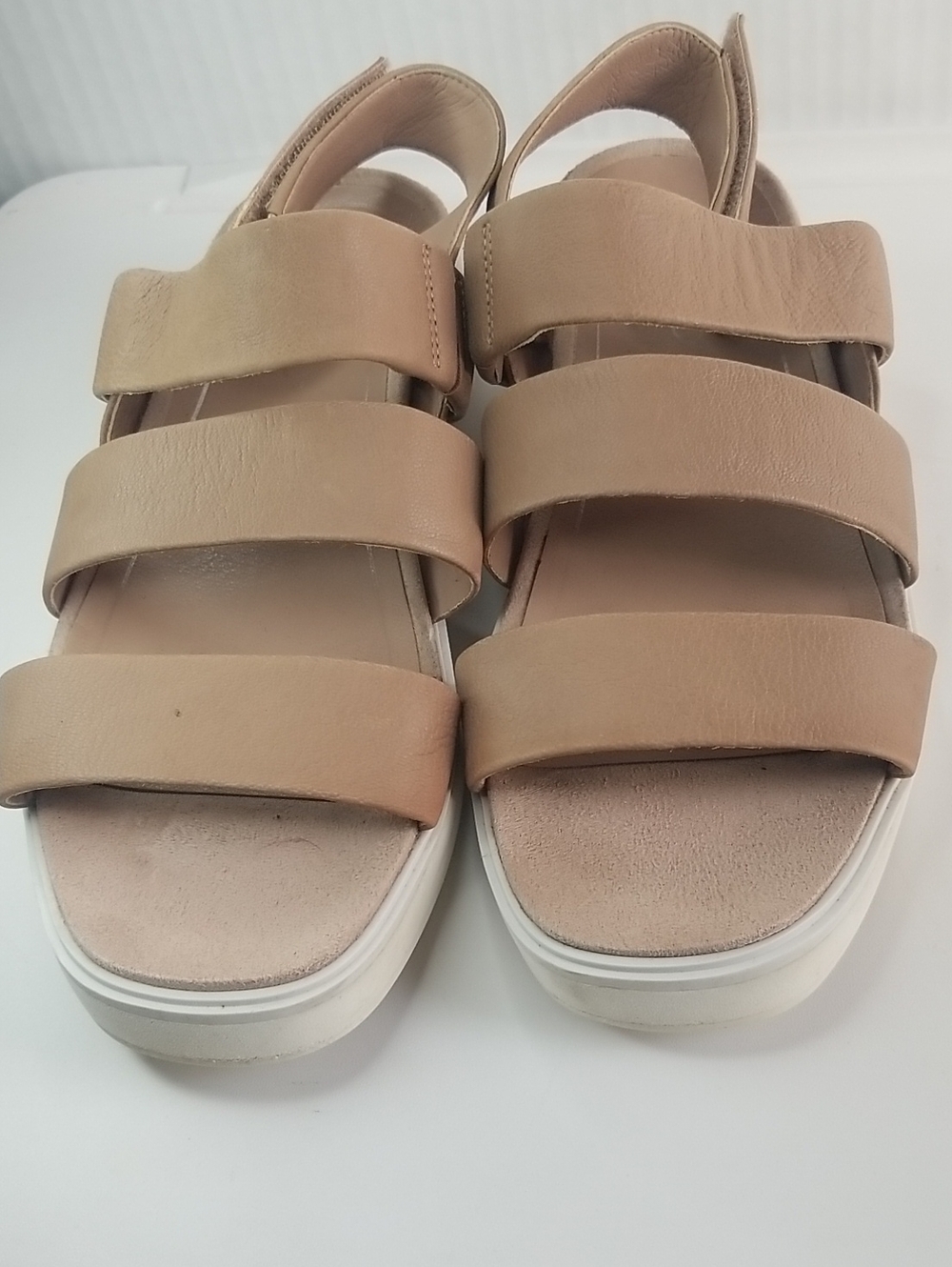 Vionic Tan Triple-Strap Platform Sandals have a Leather Upper